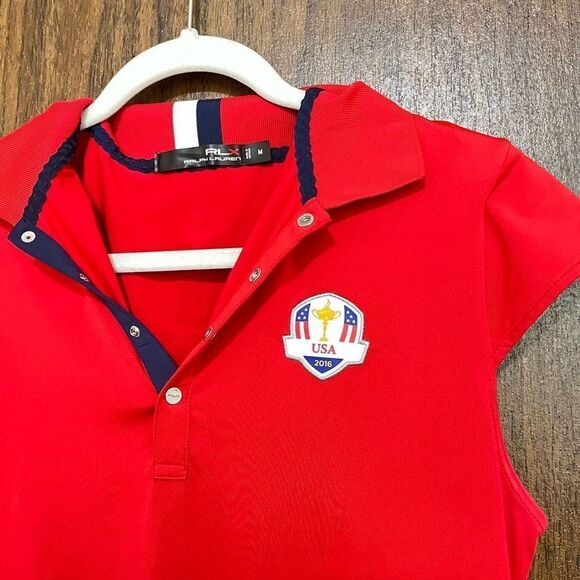 RLX Ralph Lauren Polo Shirt Red Ryder Cup USA 2016 Golf Women's Size Medium - Picture 3 of 8